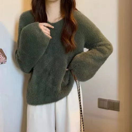 Damen Flauschiger Pullover mit weitem Schnitt Heidi-Mode