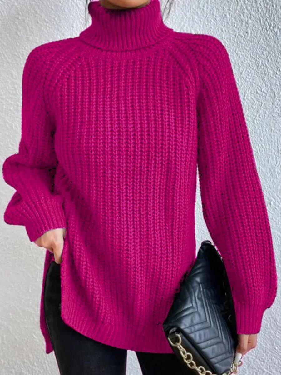 Damen Strickpullover mit hohem Kragen und strukturiertem Wabenmuster Heidi-Mode