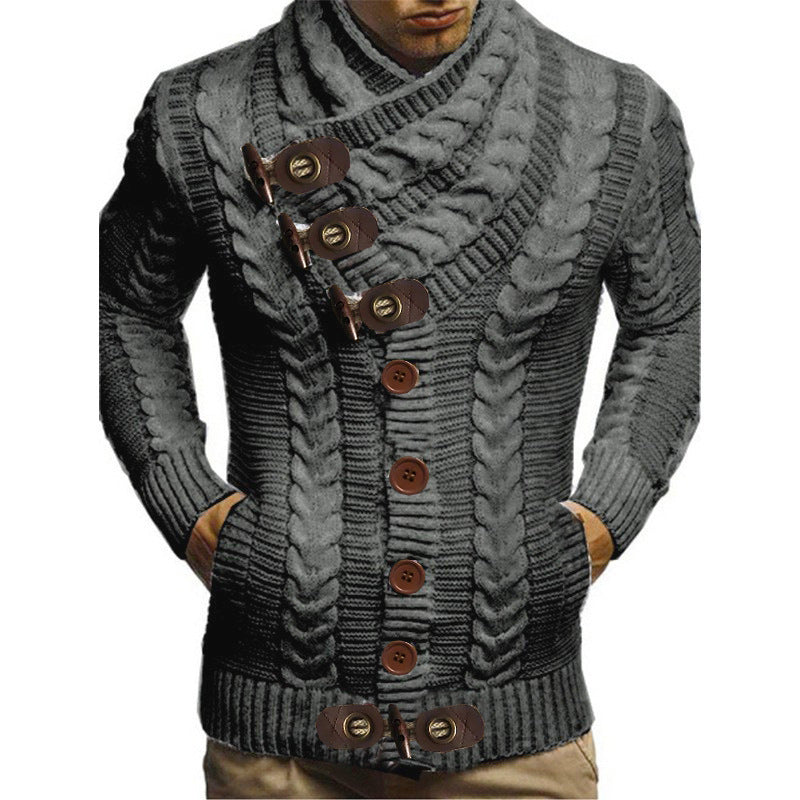 Herren Grobstrickjacke mit kreativem Schalkragen und Knopfdetails Heidi-Mode