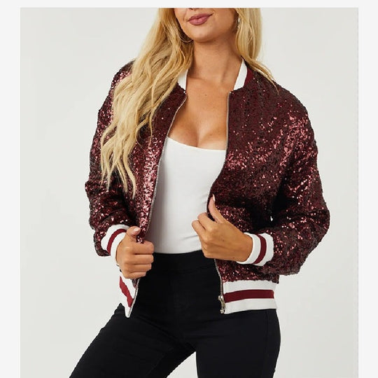 Damen Glamouröse Pailletten Bomberjacke Heidi-Mode