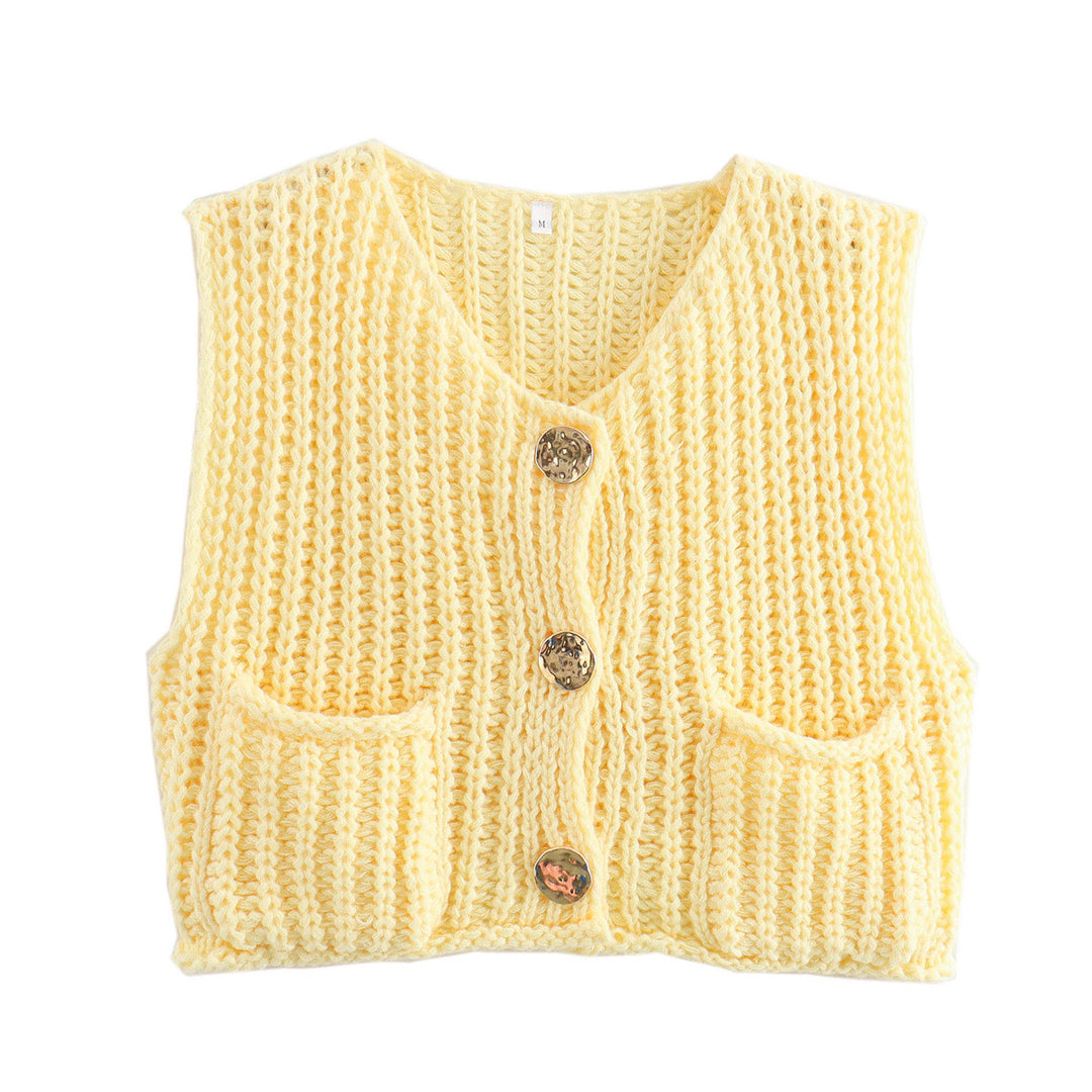 Damen Strickweste mit knopfverzierter Front und Taschen Heidi-Mode