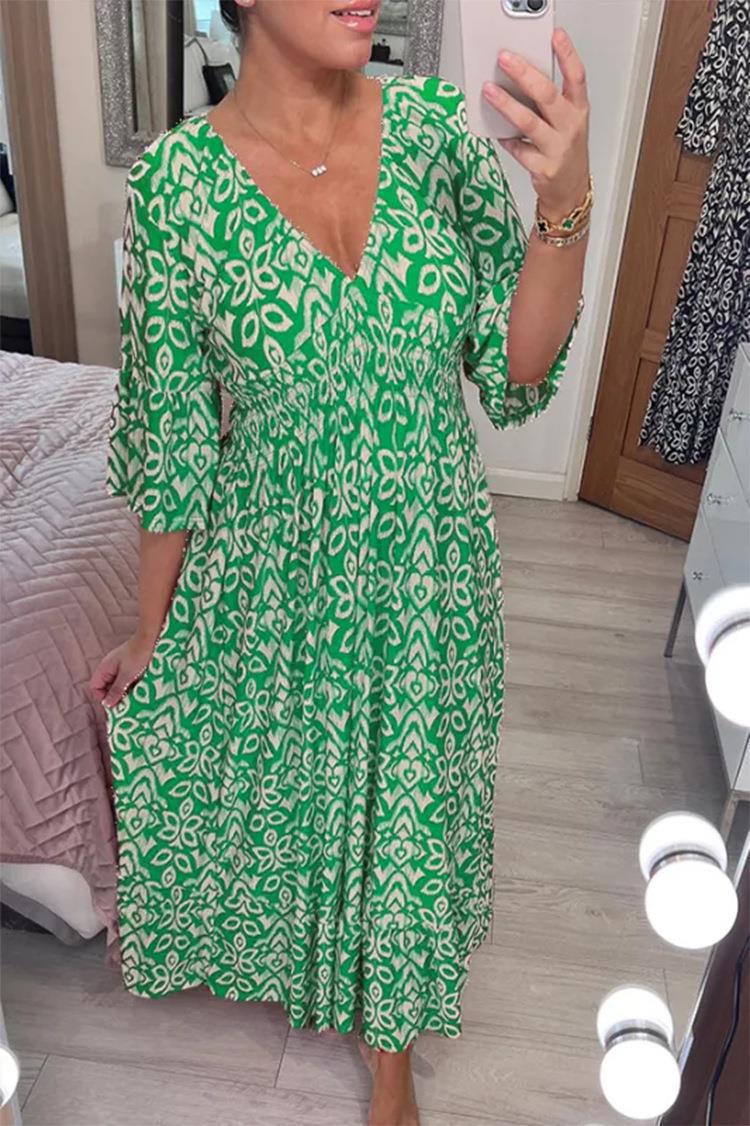 Heidi-Mode | Chic Übergrößen V-Ausschnitt Floral Lockere Strandkleid