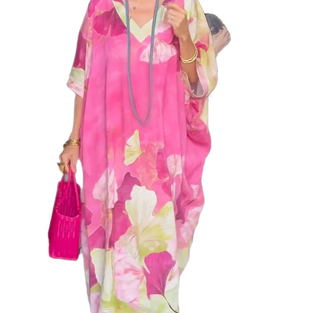 Damen Kaftan mit floralem Design und V-Ausschnitt Heidi-Mode