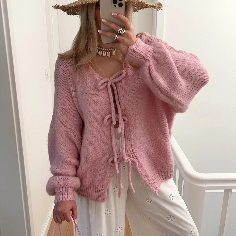 Damen Grobstrick-Jacke mit Kordelzug und lässigem Schnitt Heidi-Mode