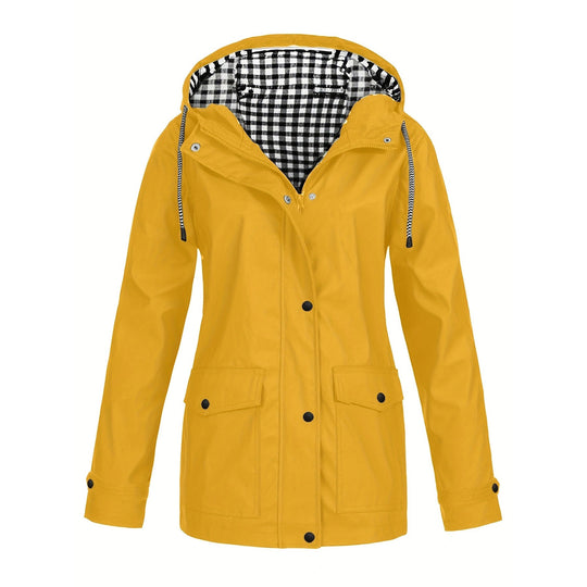 Damen modische Regenjacke mit kontrastierendem Innenfutter und praktischen Taschen Heidi-Mode