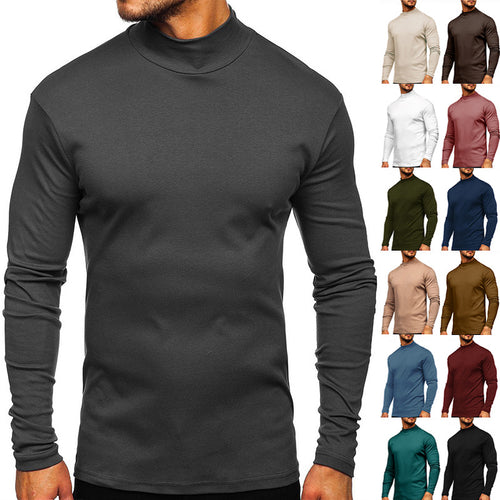 Herren Langarmshirt mit Stehkragen aus hochwertigem Material Heidi-Mode