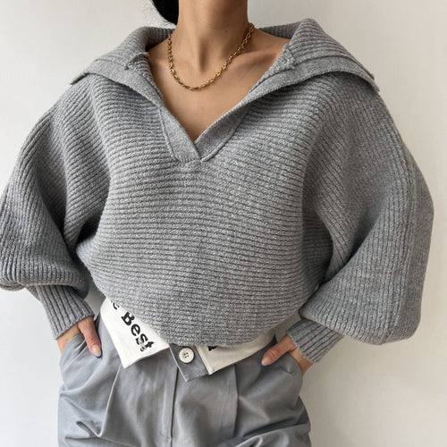 Damen lässiger Oversized Pullover mit strukturierten Ärmeln Heidi-Mode