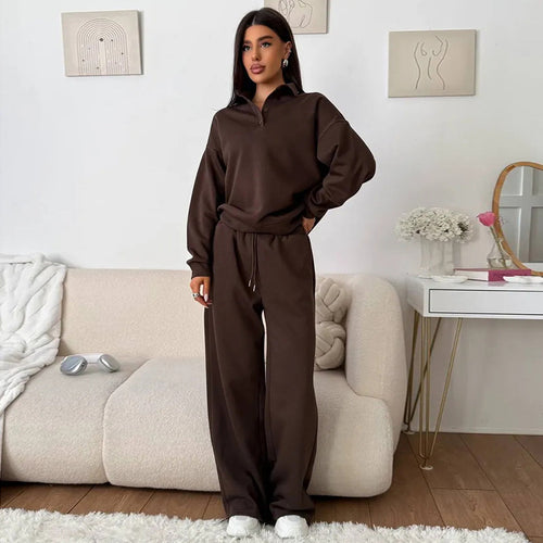 Damen bequemer Polopullover und entspannte Hose Set Heidi-Mode