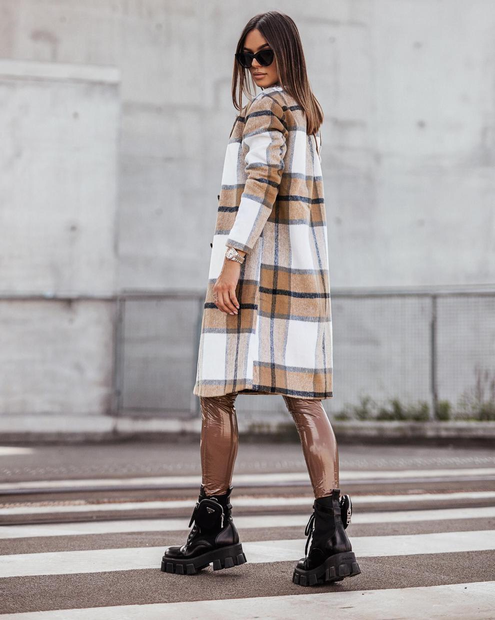 Heidi-Mode | Lässiger Langärmliger Karierter Langer Wollpullover Jacke