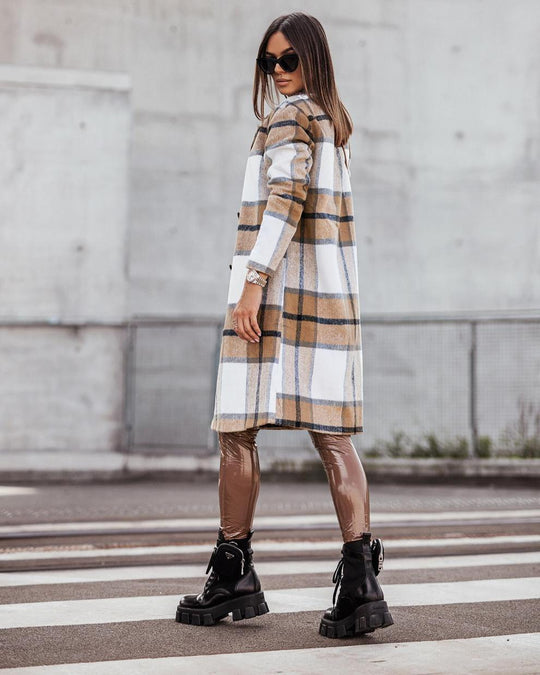 Heidi-Mode | Lässiger Langärmliger Karierter Langer Wollpullover Jacke