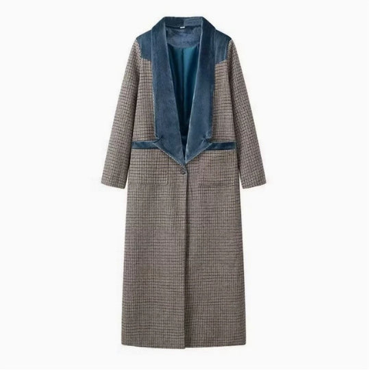 Damen eleganter langärmliger Mantel mit samtigen Akzenten Heidi-Mode