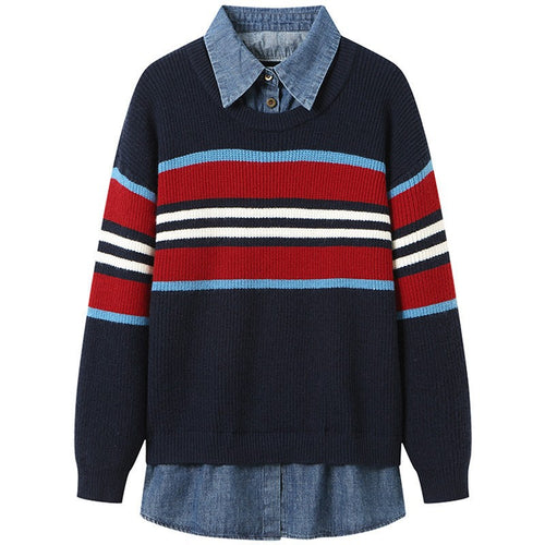 Damen gestreifter Strickpullover mit lässigem Schnitt und angenehmem Tragegefühl Heidi-Mode