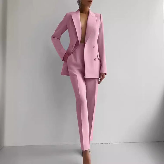 Damen elegante zweireihige Blazer mit maßgeschneiderter Hose Heidi-Mode