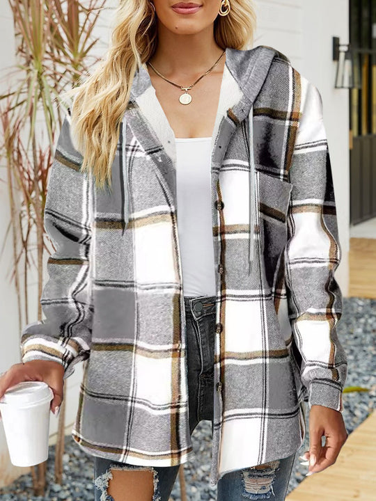 Damen lässige Overshirt-Jacke mit Kapuze und praktischem Kordelzug Heidi-Mode