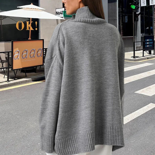 Damen Strickpullover mit hohem Kragen und weitem Schnitt Heidi-Mode