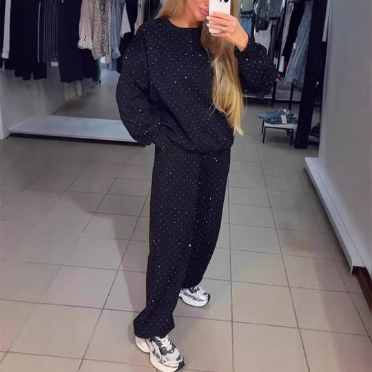 Damen Sportliches Lounge-Set mit gepunktetem Muster und elastischem Bund Heidi-Mode