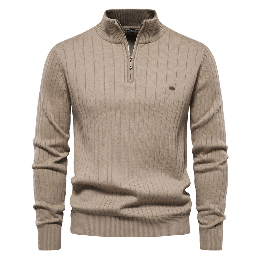 Herren Pullover mit halbem Reißverschluss und Rippstruktur Heidi-Mode