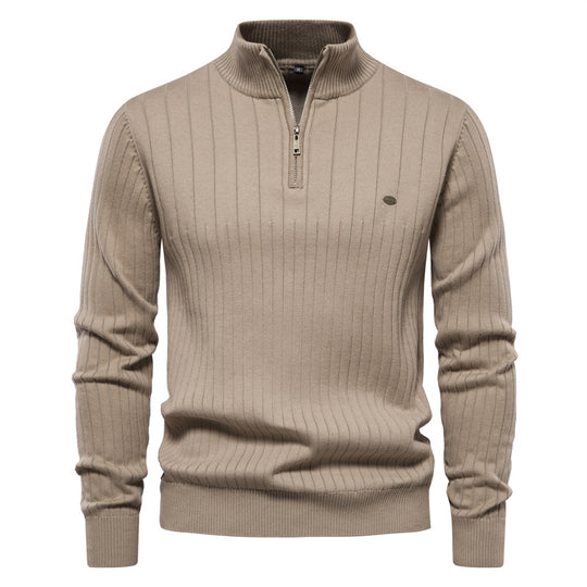 Herren Pullover mit halbem Reißverschluss und Rippstruktur Heidi-Mode