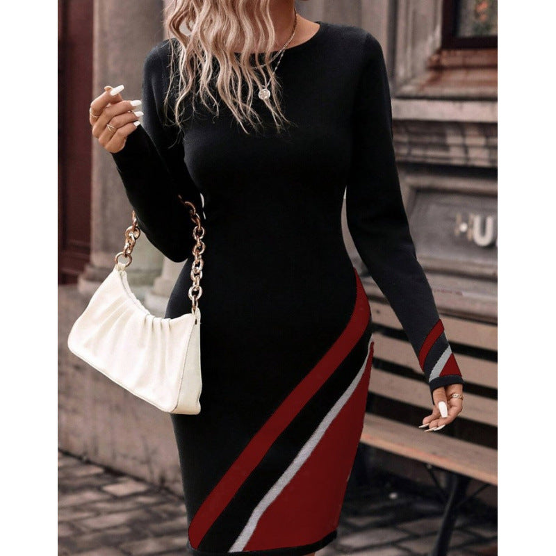 Damen Figurbetontes Strickkleid mit asymmetrischem Design Heidi-Mode