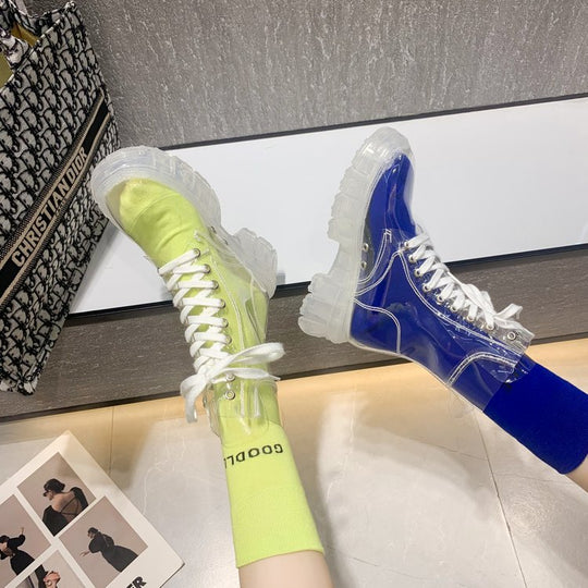 Damen trendige Stiefeletten im transparenten Design mit knalligem Detail Heidi-Mode
