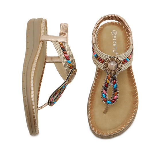 Damen Zehentrenner-Sandalen mit bunten Steindetails und komfortabler Sohle Heidi-Mode