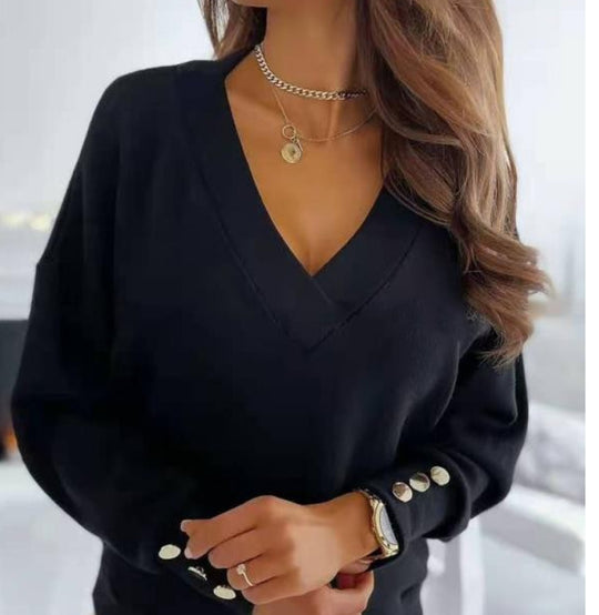 Damen lässiger V-Ausschnitt Pullover mit Oversized-Schnitt Heidi-Mode