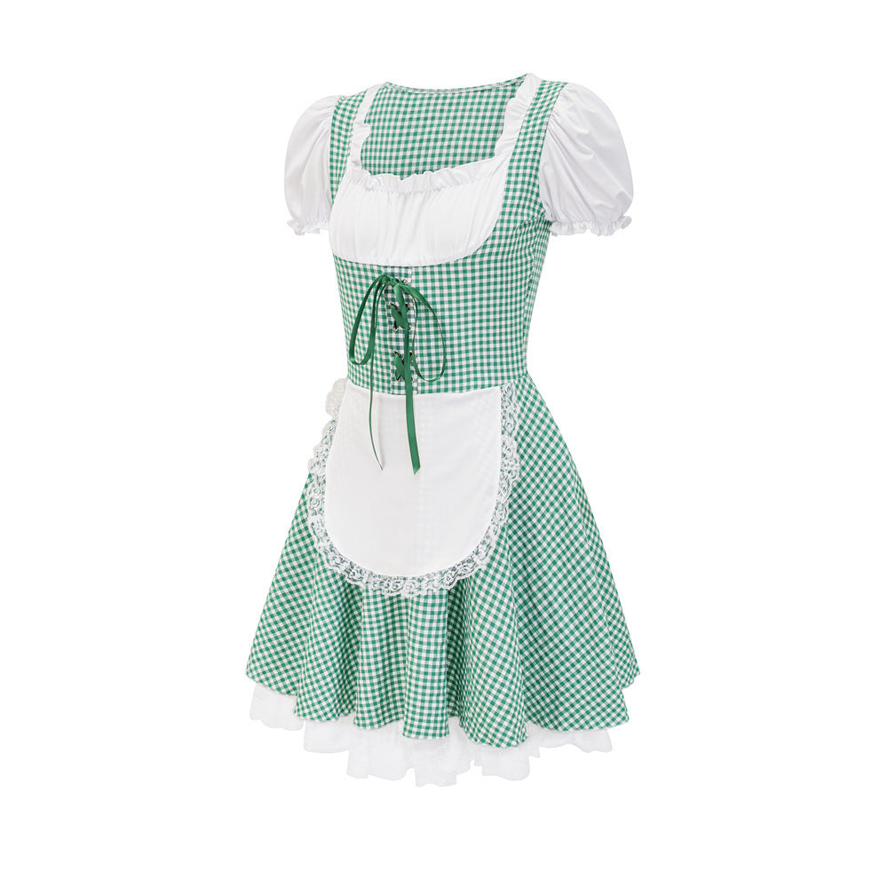 Damen Dirndlkleid mit traditionellem Karomuster und romantischen Rüschendetails Heidi