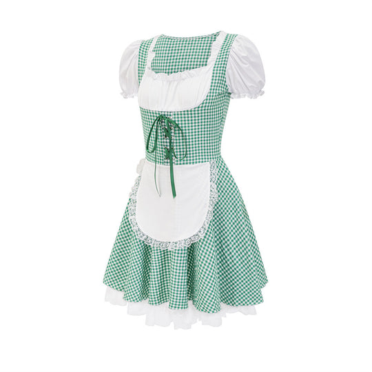 Damen Dirndlkleid mit traditionellem Karomuster und romantischen Rüschendetails Heidi