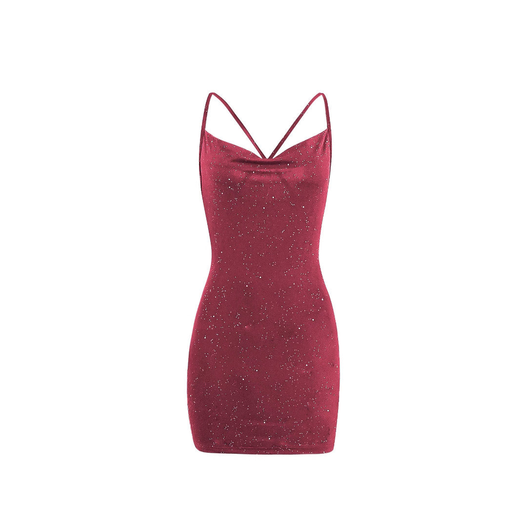 Damen figurbetontes Minikleid mit schimmerndem Sternenmuster Heidi-Mode