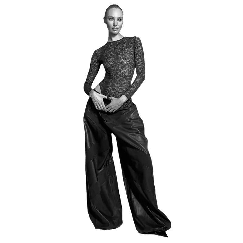 Damen Bodysuit aus feiner Spitze mit langen Ärmeln Heidi-Mode