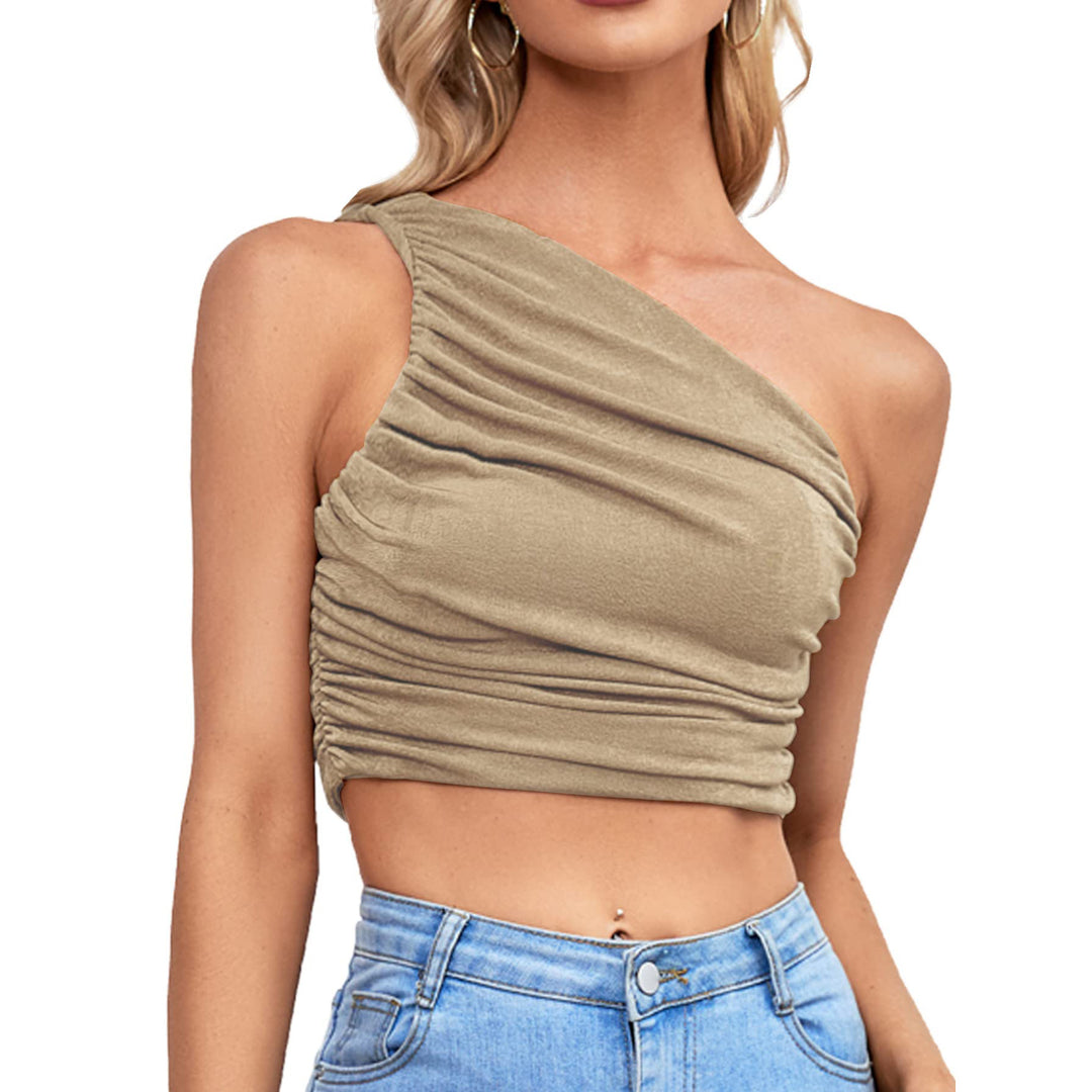 Damen Asymmetrisches Cropped Top mit Raffung Heidi-Mode