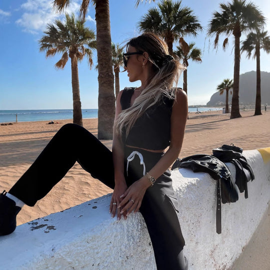 Damen lässiges Crop-Top und Jogginghose-Set mit verstellbarem Kordelzug Heidi-Mode