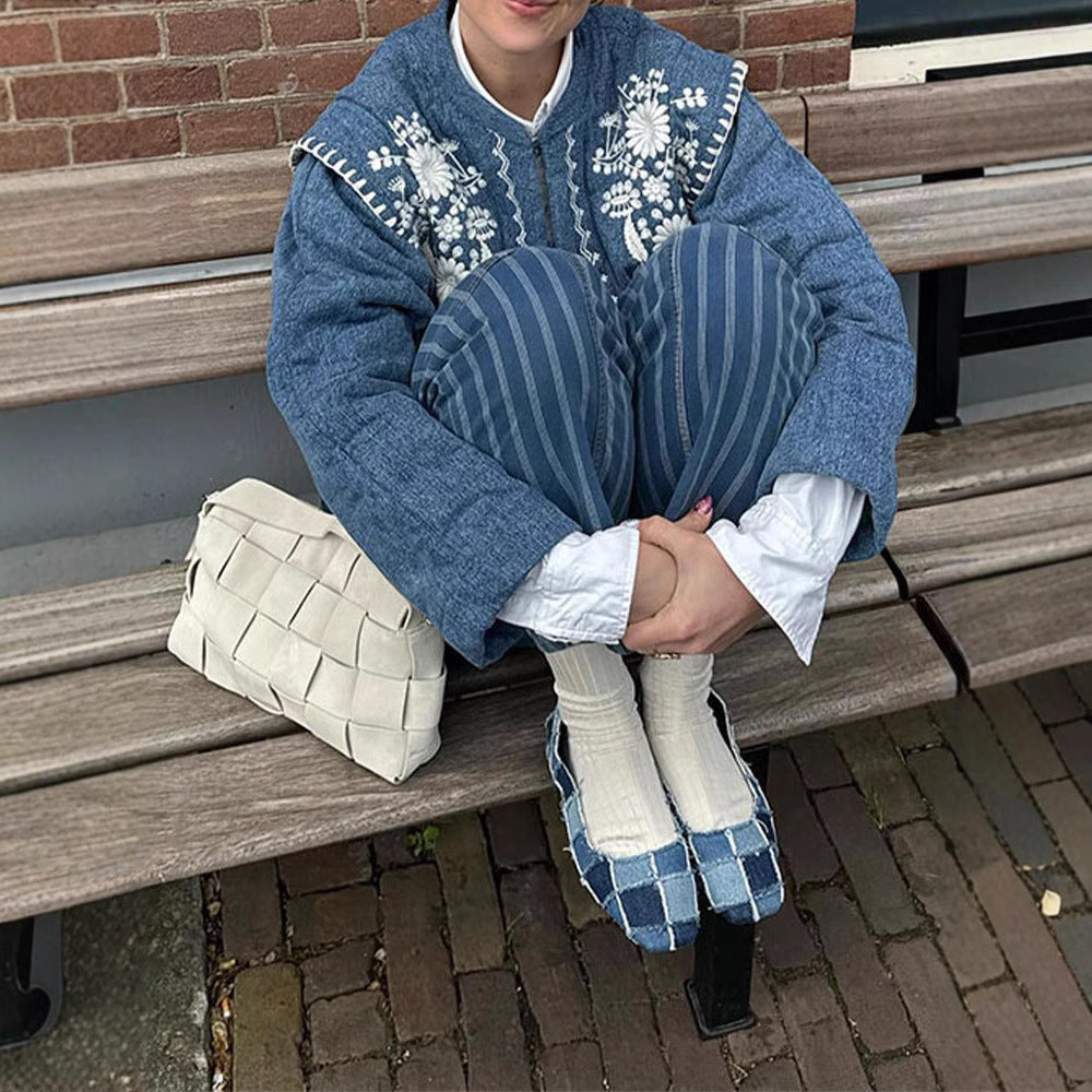 Damen Bestickte Denimjacke Heidi-Mode