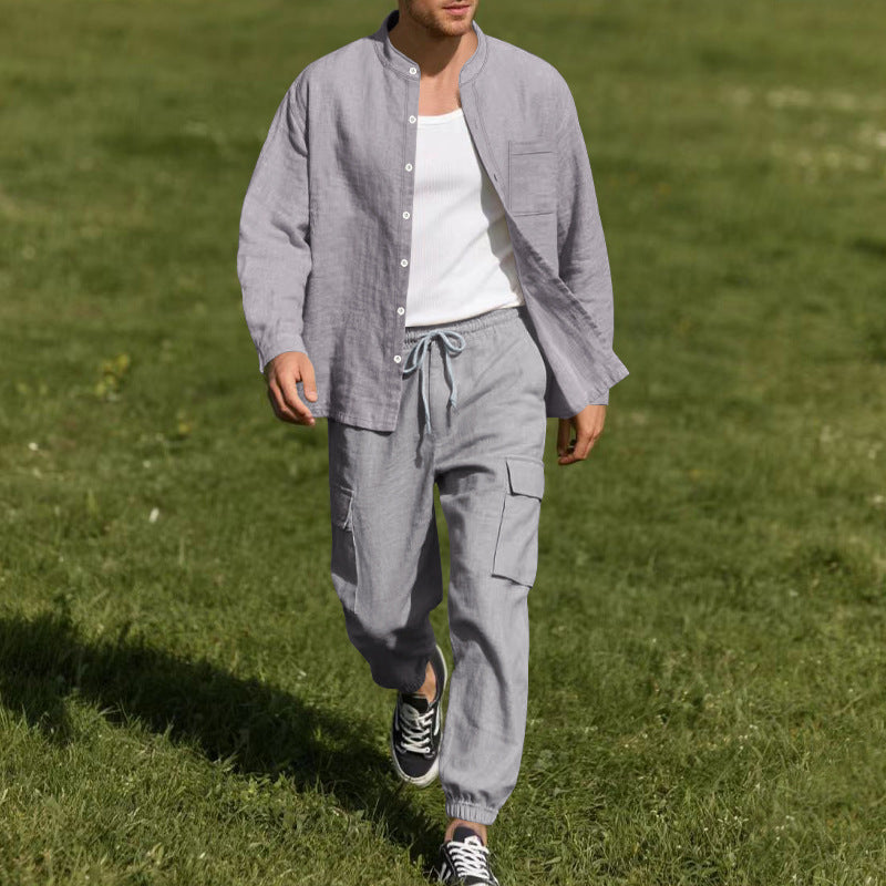 Herren lässiges Leinen-Set mit praktischen Taschen und atmungsaktiver Stoffqualität Heidi-Mode