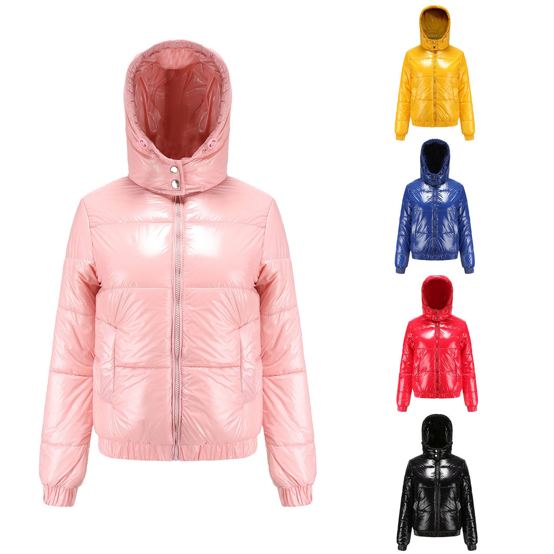Damen glänzende Steppjacke mit abnehmbarer Kapuze Heidi-Mode