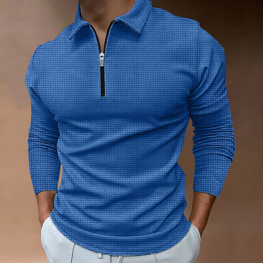 Herren Langarm-Polohemd mit modernem Reißverschluss und atmungsaktive Struktur Heidi-Mode