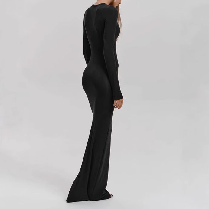Damen Elegantes Langarm-Maxikleid mit figurformendem Schnitt und hohem Komfort Heidi-Mode