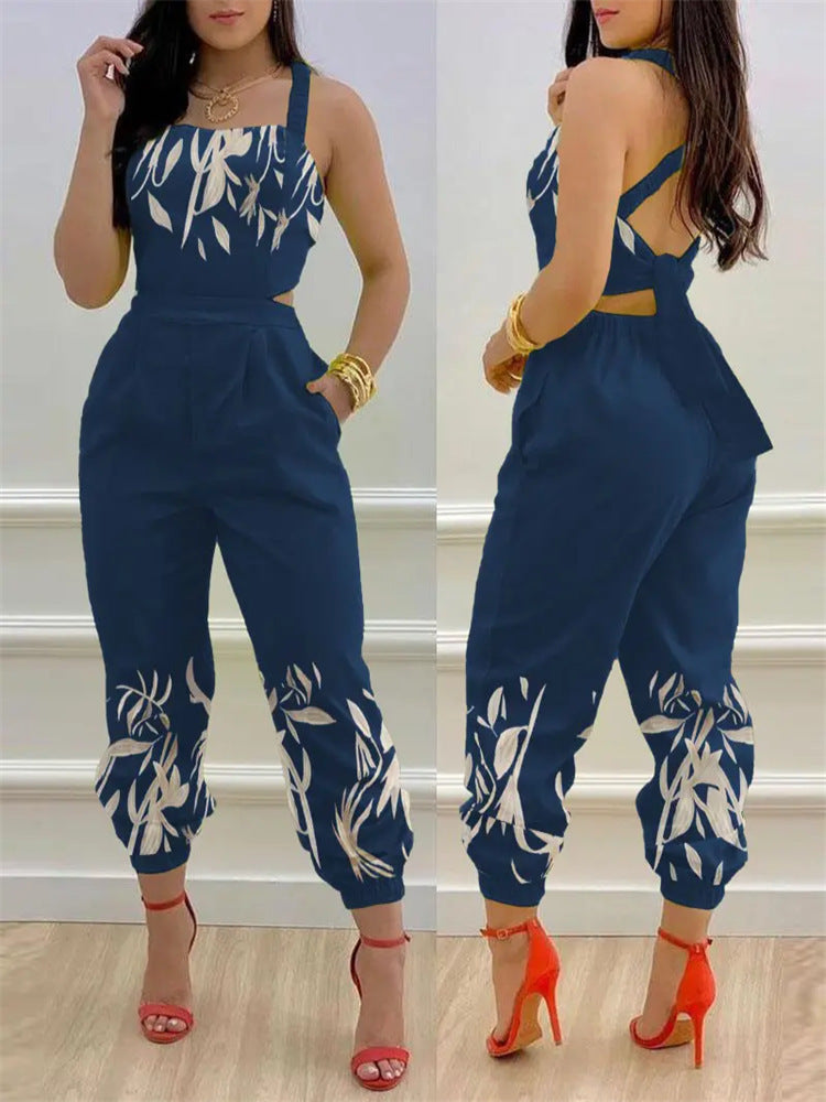 Damen eleganter Jumpsuit mit detailverliebtem Blättermotiv Heidi-Mode