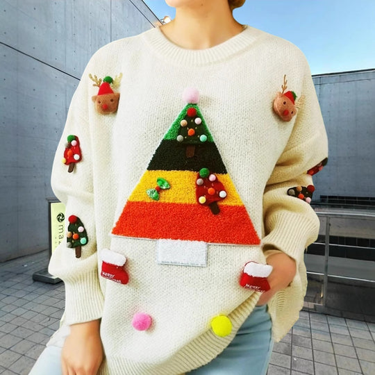 Damen Weihnachts-Pullover mit 3D-Elementen und festlichen Applikationen Heidi-Mode