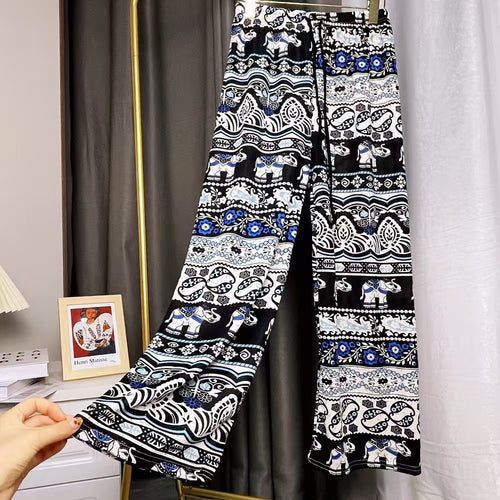 Damen Lässige Palazzo-Hose mit Elefantenmuster und elastischem Bund Heidi-Mode