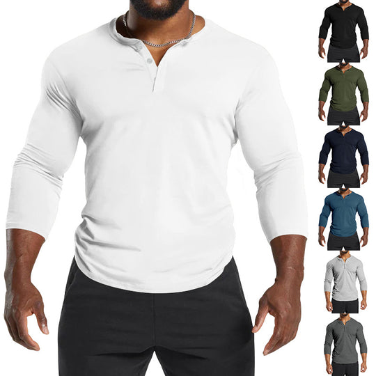 Herren Langarm-Henley-Shirt aus atmungsaktivem Baumwollmix mit Knopfdetails Heidi-Mode