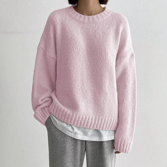 Damen Grober Strickpullover mit lässigem Schnitt und Rundhalsausschnitt Heidi-Mode