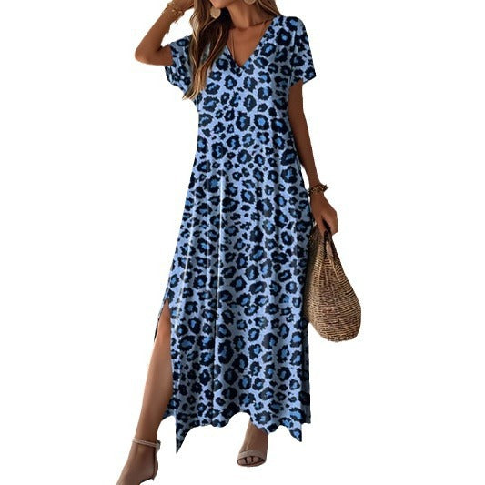 Damen Maxikleid mit elegantem V-Ausschnitt und hohem Schlitz Heidi-Mode