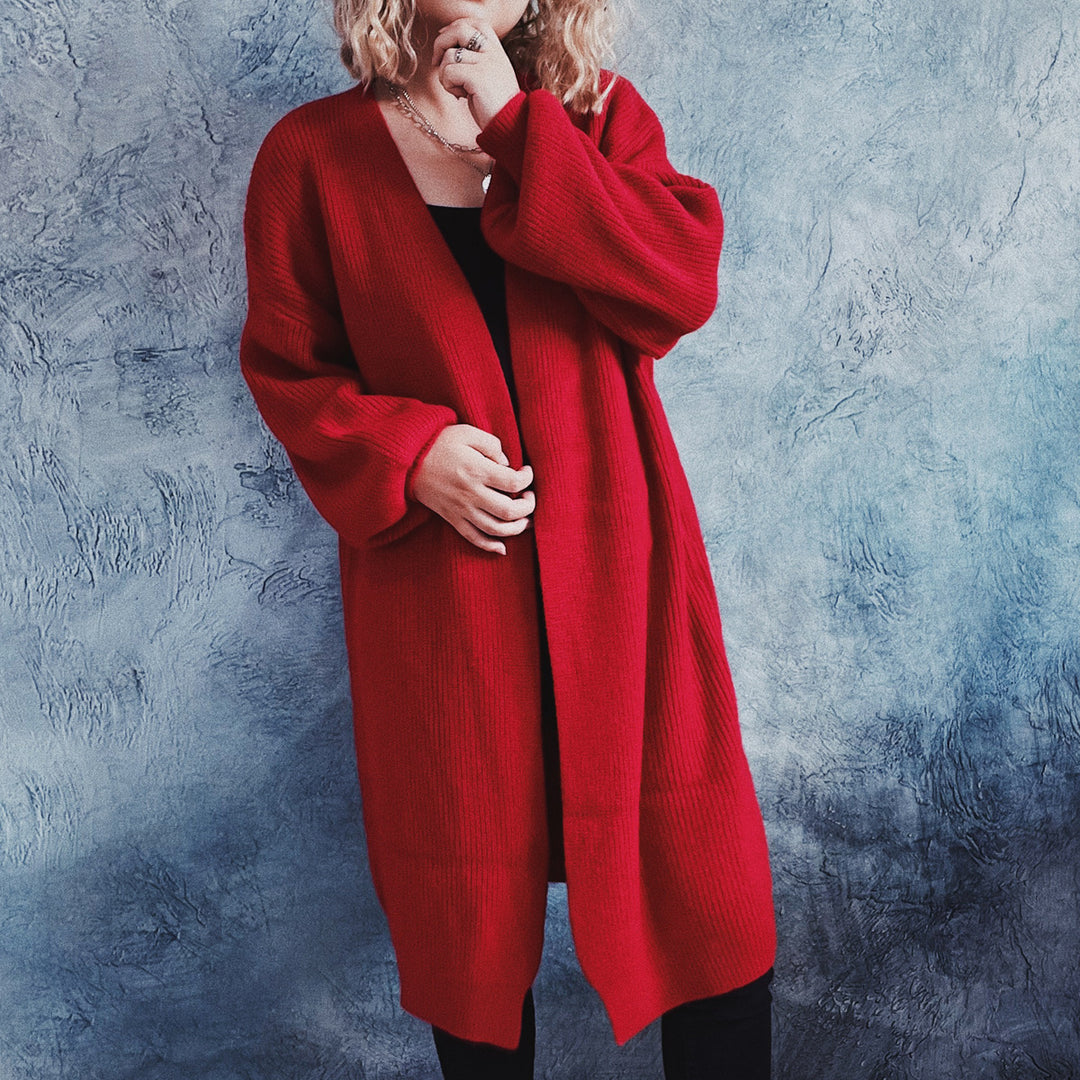 Damen Oversized Strickjacke mit tiefem V-Ausschnitt und lässigem Schnitt Heidi-Mode