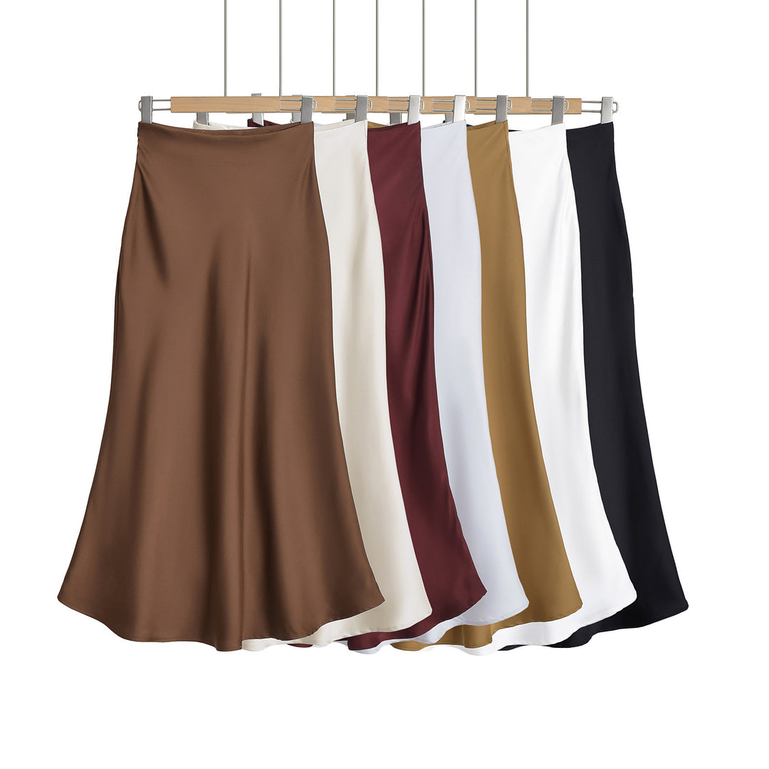 Damen eleganter Maxirock aus seidigen Materialien mit schwingendem Schnitt und hohem Bund Heidi-Mode