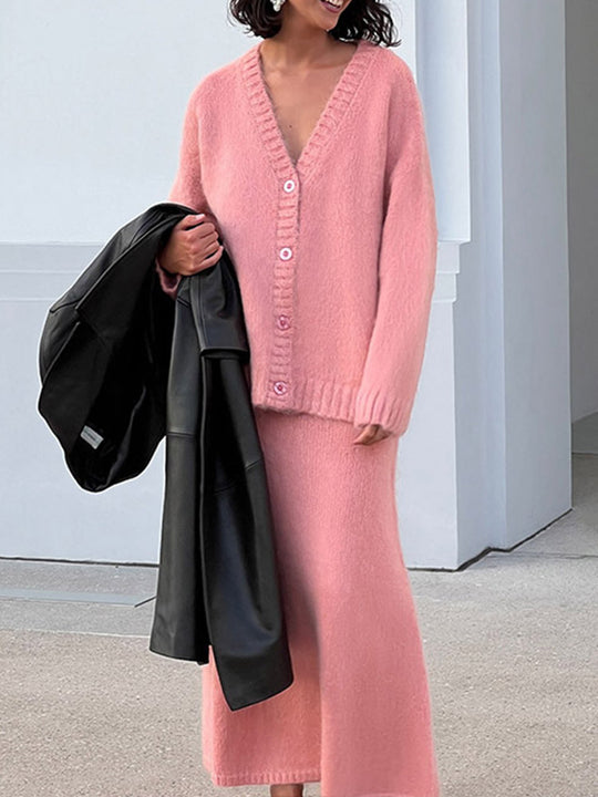 Damen Weicher Strickcardigan mit V-Ausschnitt und Knopfdetails Heidi-Mode