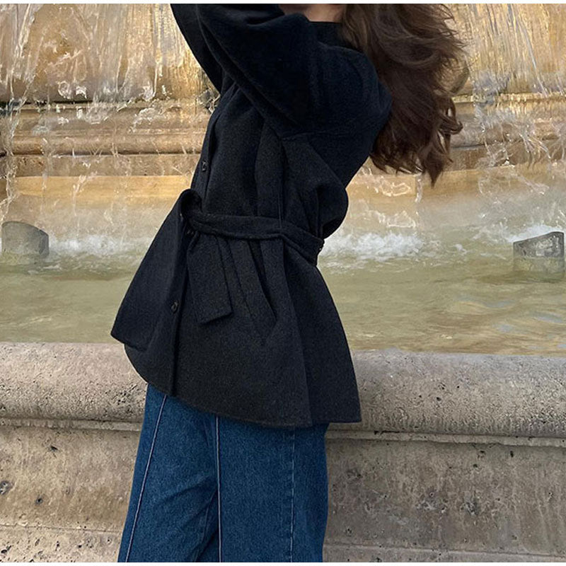 Damen bequeme Trenchcoatjacke mit Gürtel und voluminösen Ärmeln Heidi-Mode