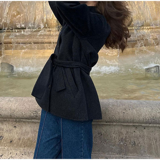 Damen bequeme Trenchcoatjacke mit Gürtel und voluminösen Ärmeln Heidi-Mode