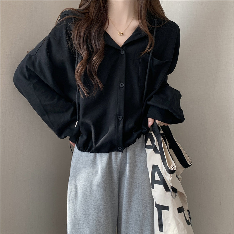 Femme Freizeit Button-Up Hoodie mit verstellbarem Kordelzug Heidi-Mode