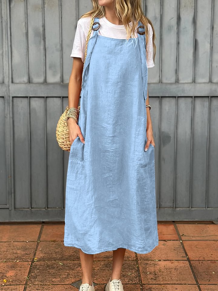 Damen Leichte Leinenkleid mit Taschen Heidi-Mode